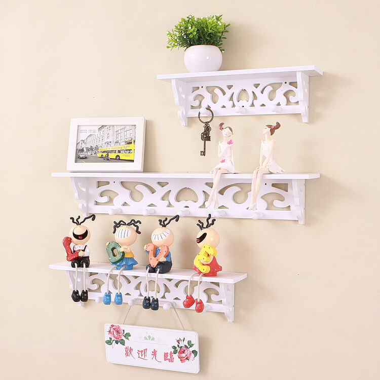 3 layers white floating wall shelf with hook FR002 to Esshelf