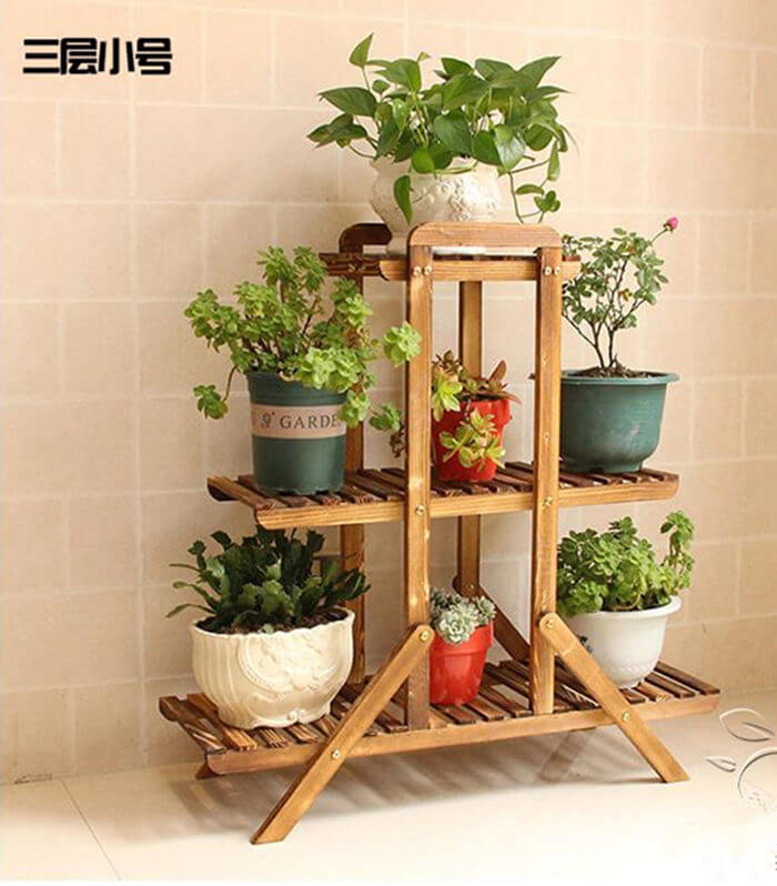 Indoor durable wooden flower shelves for balcony ladder plant stand