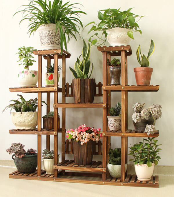 balcony-decoration-wooden-flower-rack flower pot rack