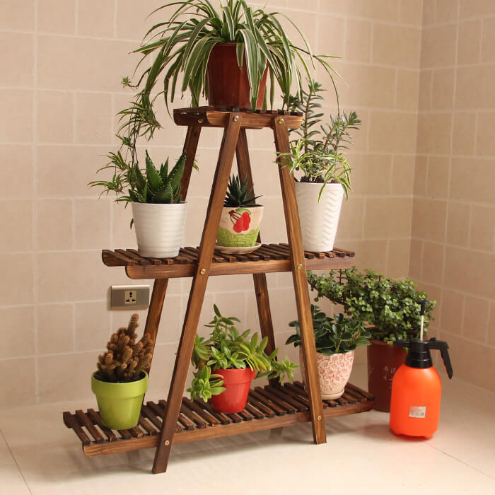 Green Plant Stand Display Shelf Fs015, Wooden Flower Vase Stand