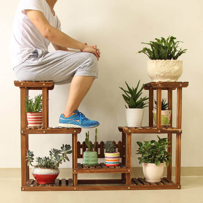 Durable wooden flower pot holder shelf flower pots and planters racks