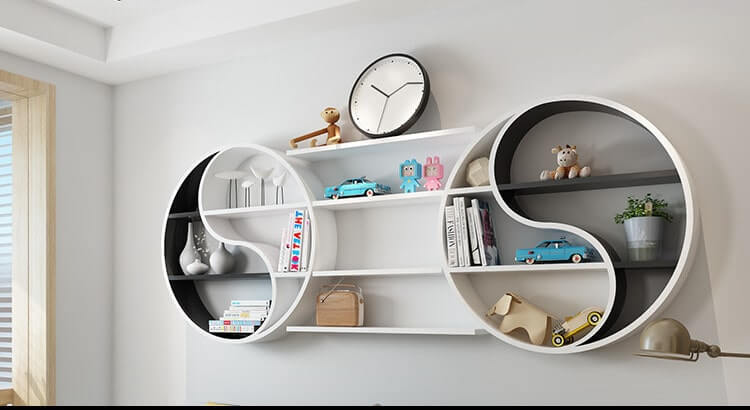 White And Black Wall Mounted Round Cube, Cube Wall Mounted Shelving Units