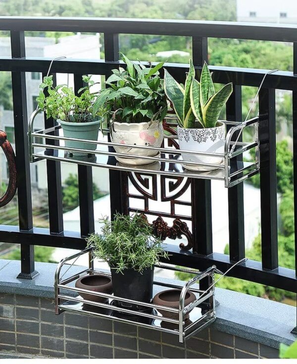 Balcony Hanging Planter Pot Garden Yard Iron Metal Flowerpot Planter Stand Shelf 