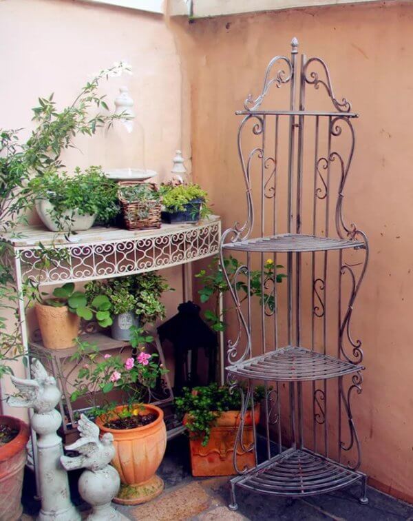 European-style -Wrought -Iron -Plant- Stand -Rretro- Folding -Corner -Flower -Shelf