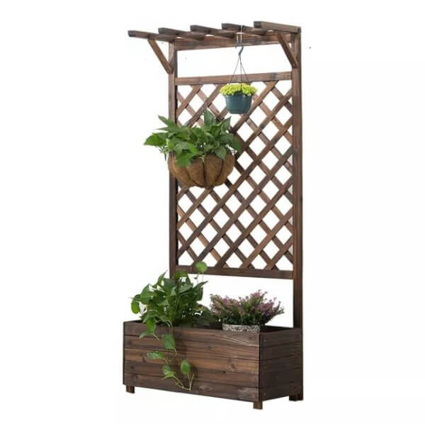 Wooden -Plant -Stand- with -Trellis -Outdoor -Multi -Functional -Flower -Stand -Tall- Flower -Stand
